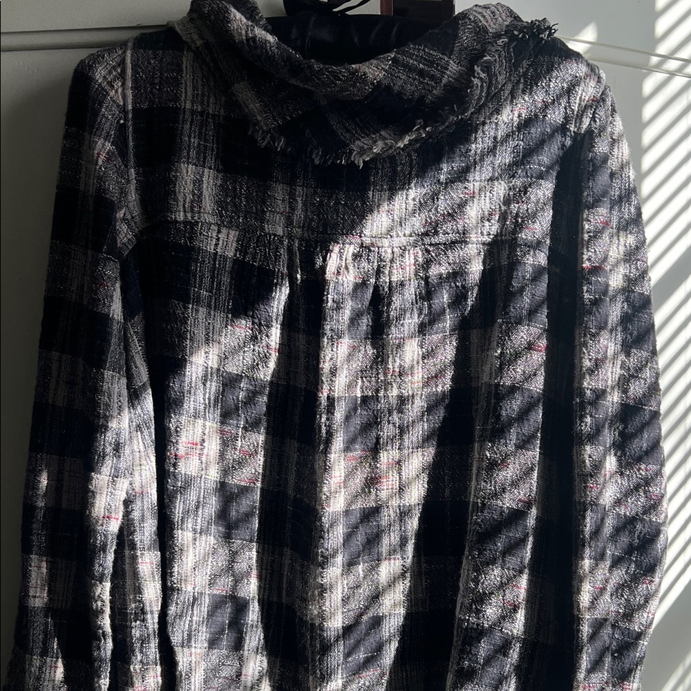 Free People Black and White Plaid Top
